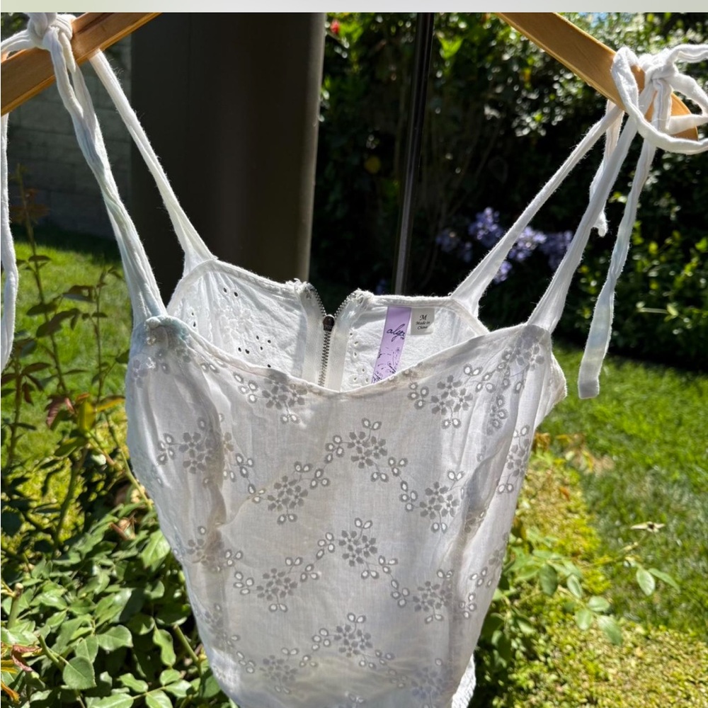 White Eyelet Tie-Strap Top